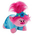 Plush toy with pink hair and blue outfit on a white background