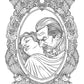 Line drawing of a couple in an ornate frame