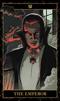Card featuring a character with red eyes and dark clothing, labeled 'The Emperor'.