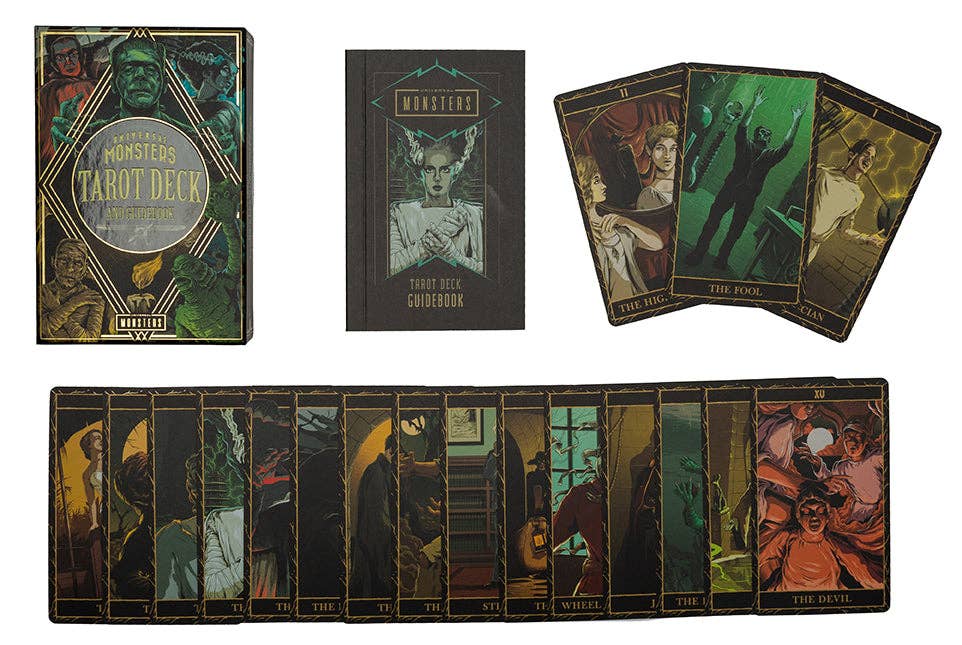 Horror-themed tarot deck with cards and packaging on a white background