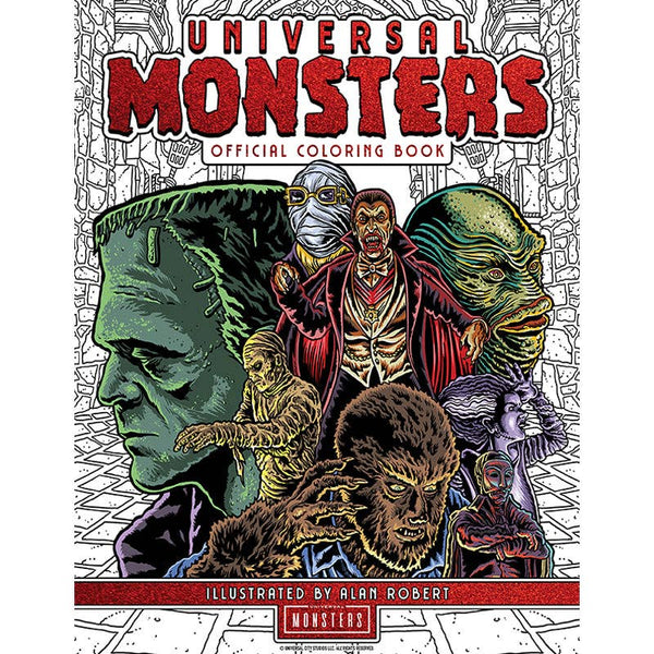 Cover of 'Universal Monsters' coloring book with illustrated characters.
