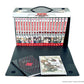 Collection of 'Vampire Knight' manga volumes with a black stand and promotional material on a white background.