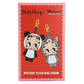 A red retail package for a BettyBoop mystery plush bag charm, featuring cartoon illustrations of two chibi characters in panda and cat costumes with gold clasp attachments.