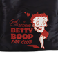 A black fabric item, likely a bag or pouch, featuring a red and white graphic of the iconic cartoon character Betty Boop with the text 'JOIN! the OFFICIAL BETTY BOOP FAN CLUB'.