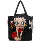 A black nylon tote bag featuring a large Betty Boop character graphic on the front, with two small hanging character charms on the sides, photographed against a plain white background.