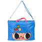 Blue bag with cartoon face design on a white background