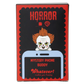 A product box for a 'Horror Mystery Phone Buddy' featuring Pennywise the Clown character art and branding from Warner Bros. New Line Cinema, with a red and black design and a light blue phone graphic.