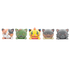 Five small plush cat figures lined up side by side on a plain white background. The cats have distressed, zombie-like or horror-themed painted faces and varied colors: one orange/white/black tri-color cat, one green cat, one yellow cat, one gray cat, and one dark gray cat.
