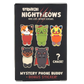 A black rectangular product box for 'Otonagai Nightmeows' featuring cartoon cat illustrations and text reading 'Mystery Phone Buddy + Bonus Sticker!'.