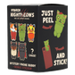 A black mystery phone accessory box labeled 'Gonachi Nightmeows' with illustrated cat characters and text reading 'Just Peel and Stick!' and 'Mystery Phone Buddy Bonus Sticker!'.