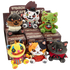 Six Otomachi Night Owls plush bag charms displayed in front of their branded cardboard packaging boxes on a clean white background.