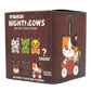 A boxed product labeled 'Otomachi Nightmeows' showing a dark brown mystery plush bag charms package with illustrated cat characters, keychain charms, and text including 'Nine lives. Infinite screams.