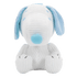 White plush dog toy with blue accents on a white background