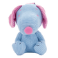 Blue plush dog toy with pink ears and nose on a white background