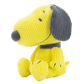 Yellow plush dog toy with gray ears on a white background