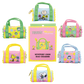 Set of colorful coin bag charms with Peanuts character designs on a white background.
