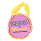 Pink plush bag with yellow trim and 'Peanuts Whatever makes you happy' text on a white background