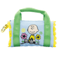 Small bag with a cartoon character and floral design on a white background