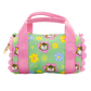 Children's bag with cartoon characters and flowers on a green background