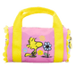 Pink and yellow bag with cartoon character and flowers on a white background