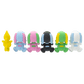 Set of colorful cartoon character figurines on a white background