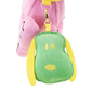 Green and yellow plush keychain with a smiley face on a white background