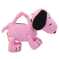 Pink dog-shaped bag with a small pink pouch on a white background