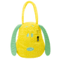Yellow textured bag with green ears on a white background