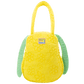 Yellow textured bag with green handles on a white background