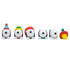 Six small Snoopy figurines lined up on a plain white background, each wearing a different colorful winter hat or scarf.