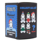 A Peanuts 'Whatever! makes you happy' mystery phone buddy box, featuring Snoopy in various holiday outfits on a black and blue package.