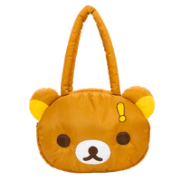 Brown bear-shaped bag with yellow accents on a white background