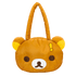 Brown bear-shaped bag with yellow accents on a white background