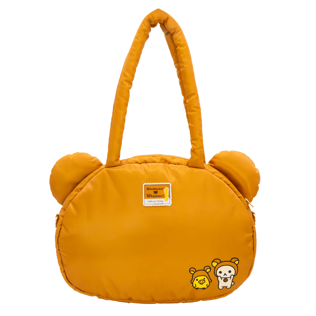 Yellow teddy bear-shaped bag with a handle on a white background