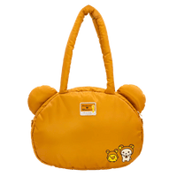 Yellow teddy bear-shaped bag with a handle on a white background