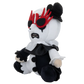 A plush toy character styled like a horror clown or zombie, featuring a white body, black clothing and hat, red jagged eye patches, and a distressed black-and-white face.
