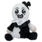 A plush doll styled like a split black-and-white character, seated against a plain white background. The doll has a white head with a black embroidered horror face, black hair tufts, a white ruffled collar, a black torso, and black-and-white limbs.