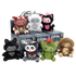 Collection of Cryptid plush toys in front of their packaging on a white background