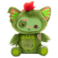 Green plush toy with red hair on a white background