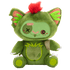 Green plush toy with red hair on a white background