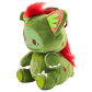 Green plush toy with red hair on a white background