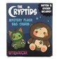 Box for 'The Cryptids' mystery plush bag charm with two characters on a dark blue background.