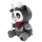 Gray plush toy with skull design on a white background