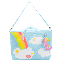 tote bag with rainbow and cloud design on a white background