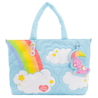  tote bag with rainbow and cloud design on a white background