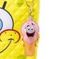 Pink ice cream cone bag charms with a cartoon face on a yellow background