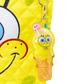 bag charms with a cartoon character in an ice cream cone shape attached to a yellow bag.