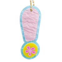 Colorful flip-flop keychain with a pink flower on a white background