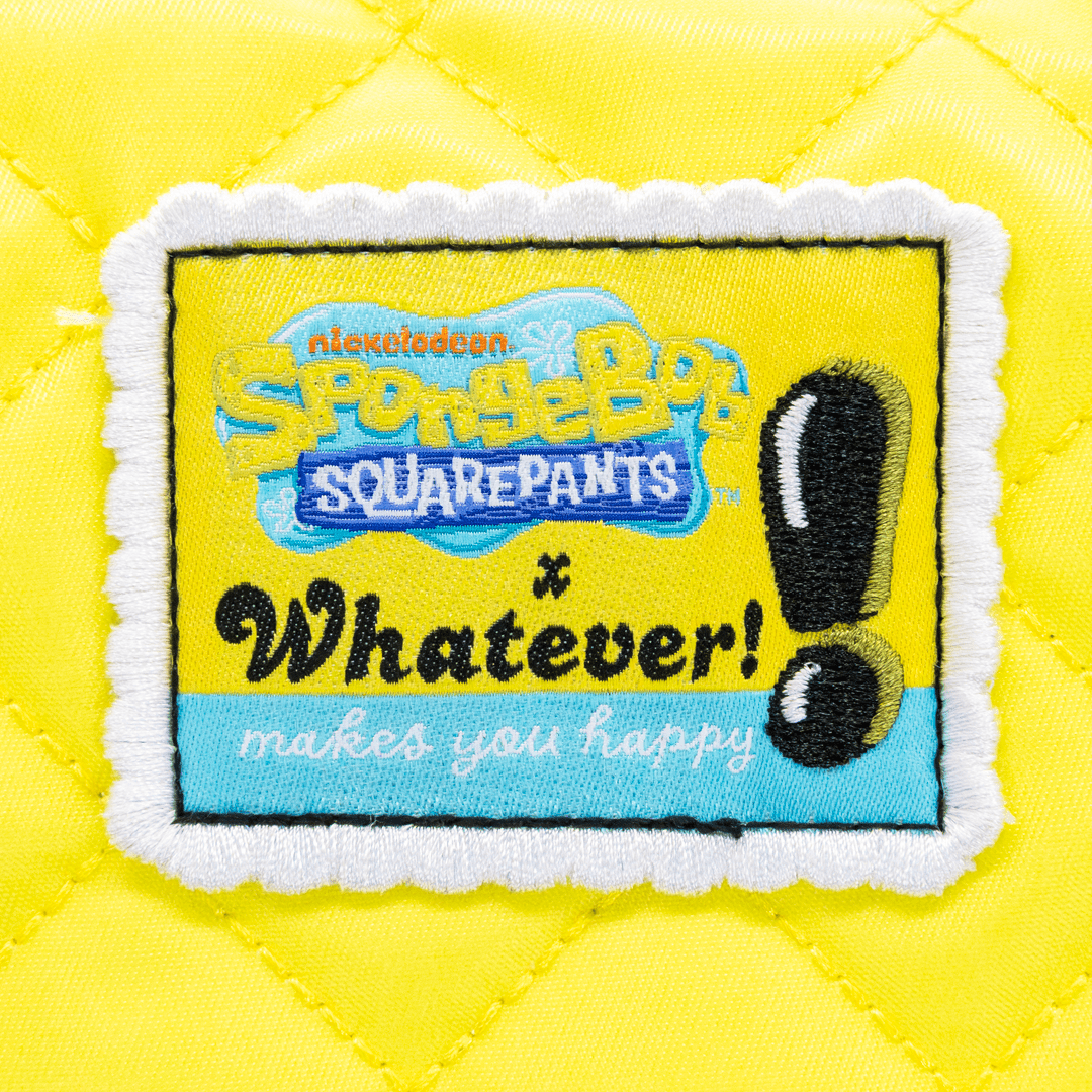 Embroidered patch with 'SpongeBob SquarePants' text on a yellow background