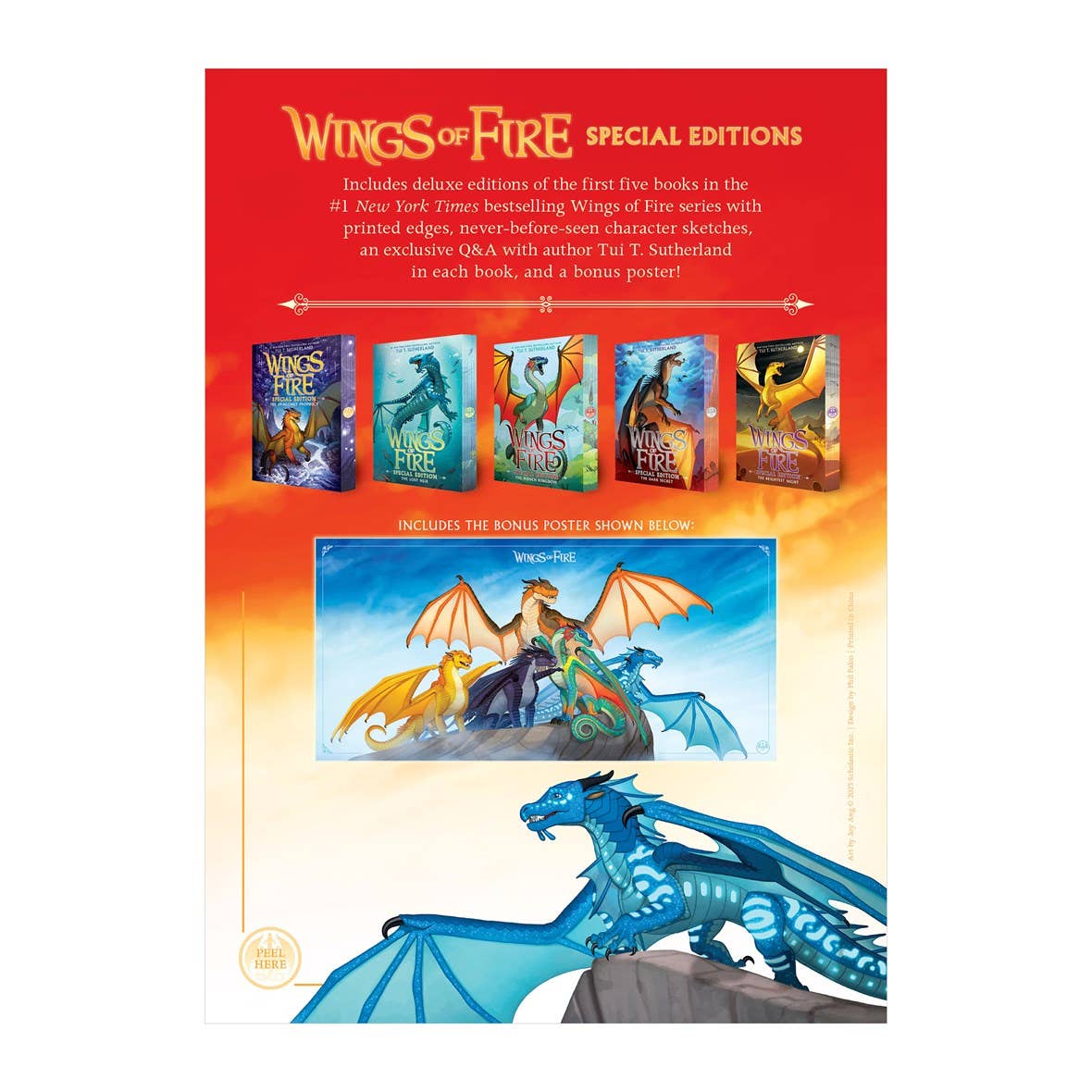 Wings of Fire special editions book set with dragon illustrations on a red and orange background